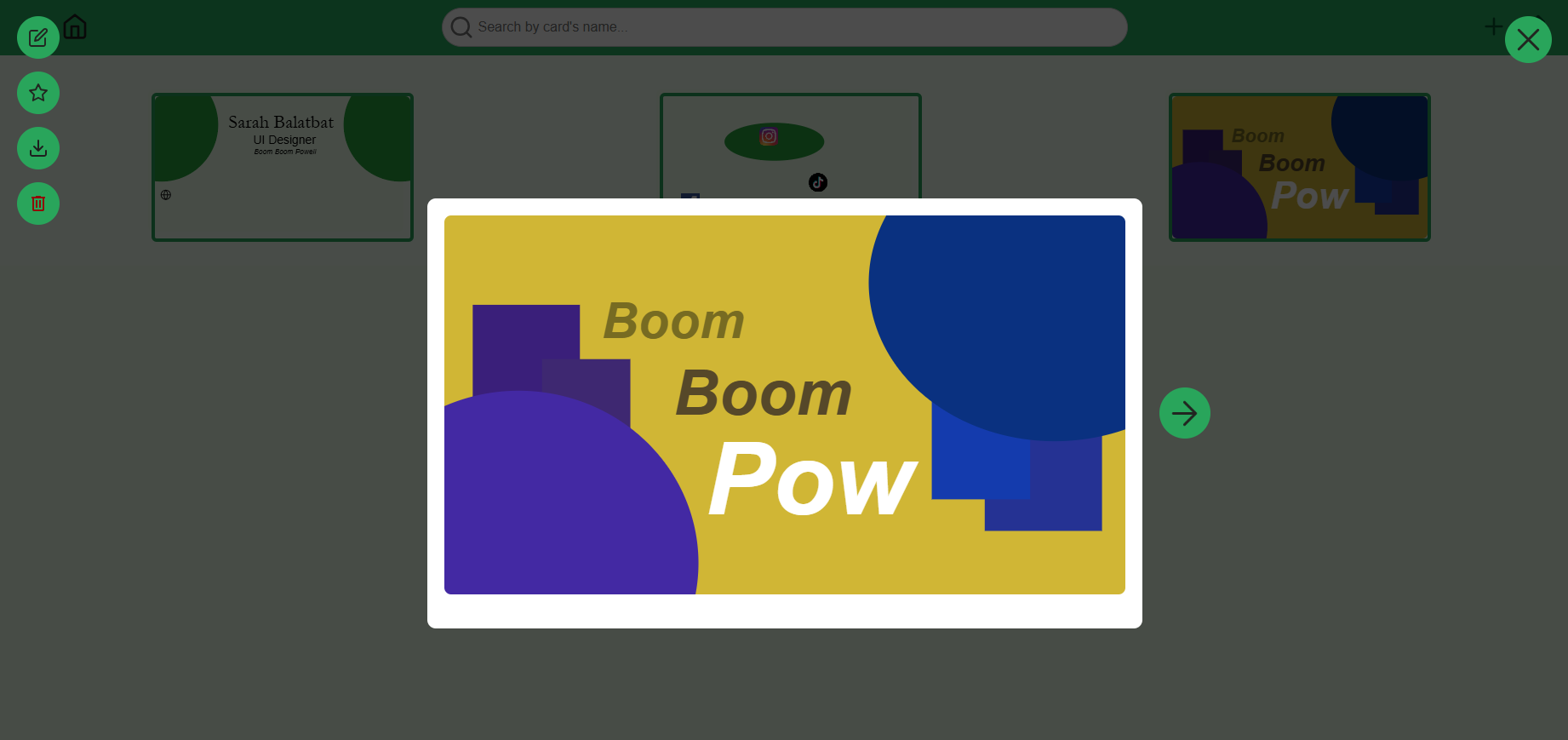 Card viewer on the gallery