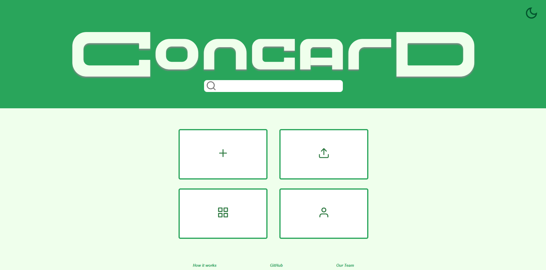 ConCard's Home page in light theme
