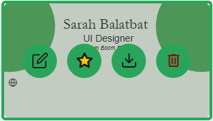 Card-specific options, from left to right: edit, favorite, download, and delete