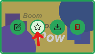 A red arrow points to the "star" icon on the hover options of a card